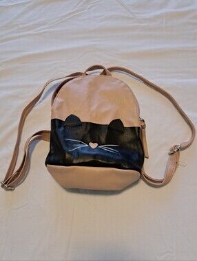 Betsey Johnson Pink and Black Cat Backpack (mini)